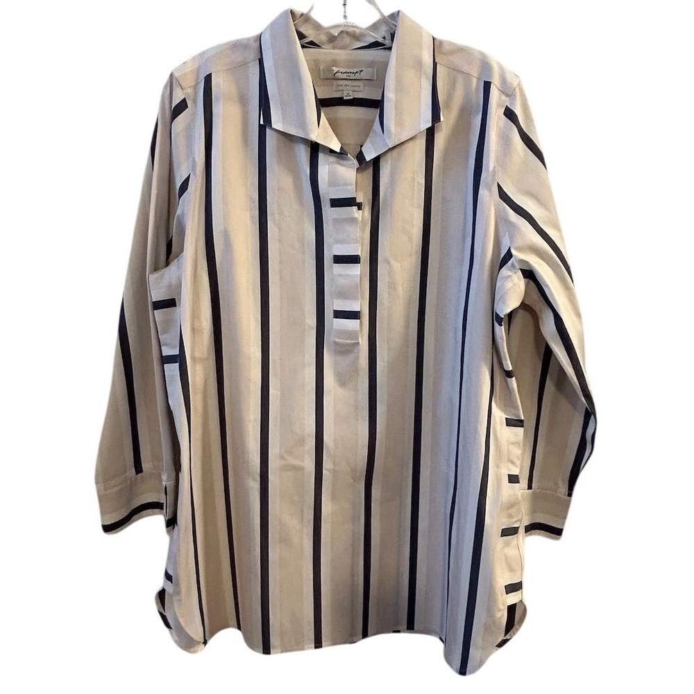 Foxcroft Women's Size 14 Beige Striped Non Iron Stretch Tunic Top